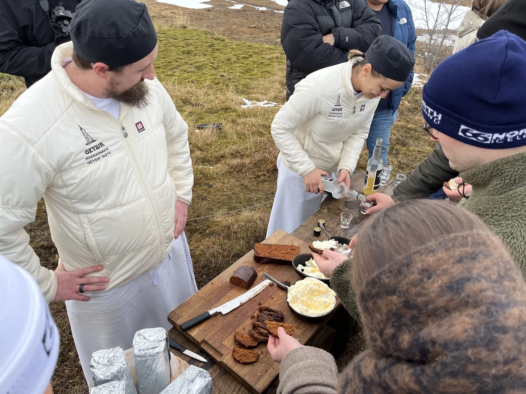 Chefs serve bread baked in a geysir in Iceland