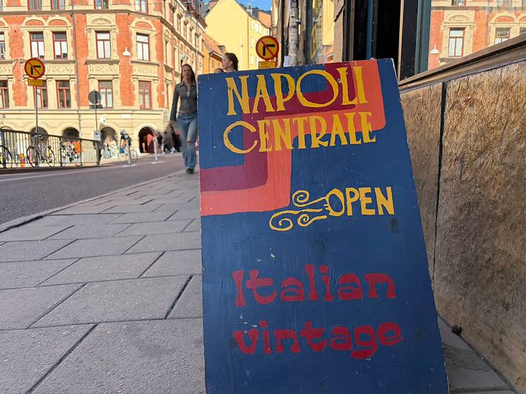 Napoli centrale sign outside vintage store in södermalm Napoli centrale sign outside vintage store in södermalm