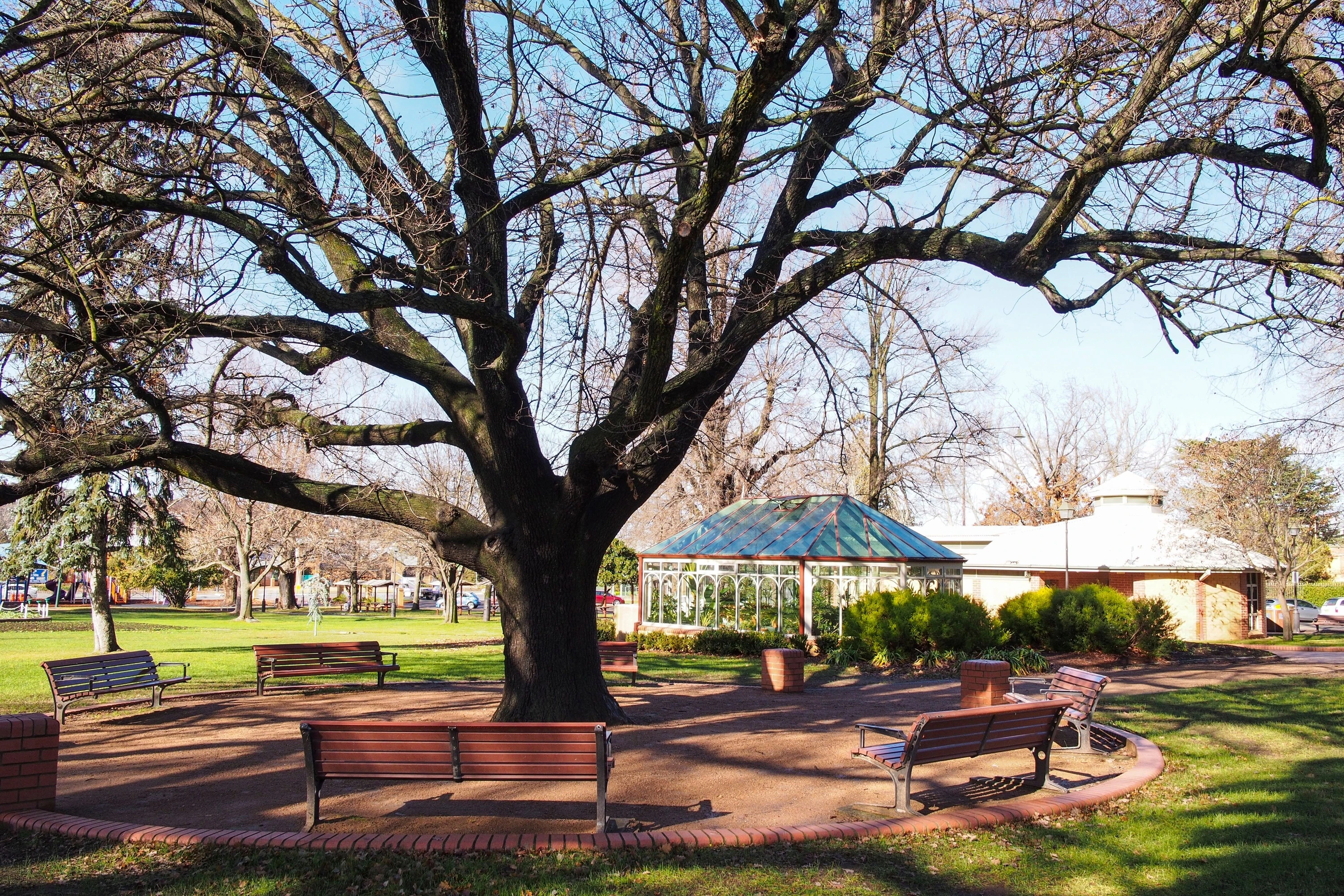 The scenic Belmore Park and greenhouse in Goulburn.