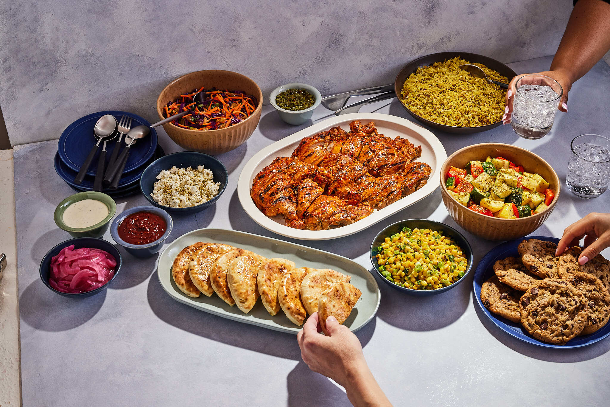 Salads, pittas and a platter of chicken from Roti Modern Mediterranean