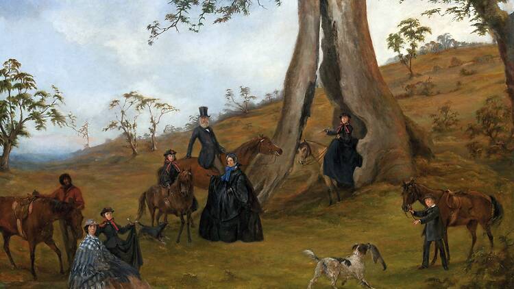 Alexander Schramm The Gilbert family 1864 An oil on canvas painting featuring people on horses