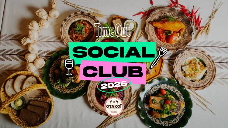 Time Out Social Club x Otakoi A logo that says Time Out Social Club 2026 on top of an image of food on a table
