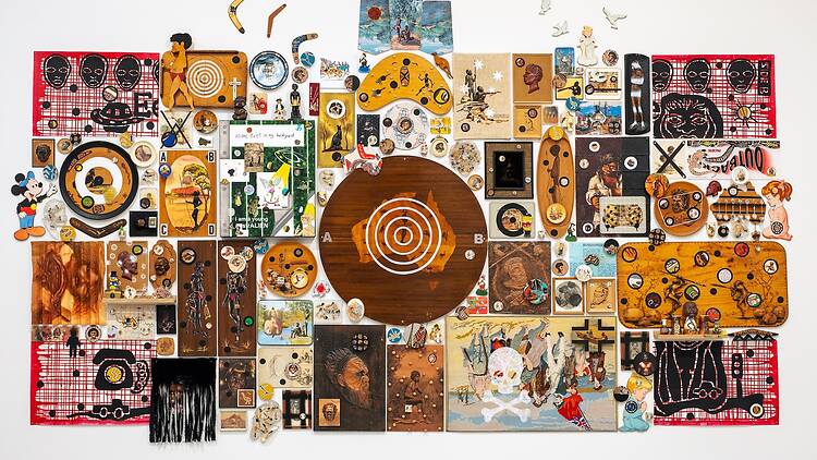Tony Albert, Story, Place, 2023, appropriated found objects, 200 x 400 cm, Tia Collection © Tony Albert, image courtesy the artist, Tia Collection and Sullivan + Strumpf, Tony Albert