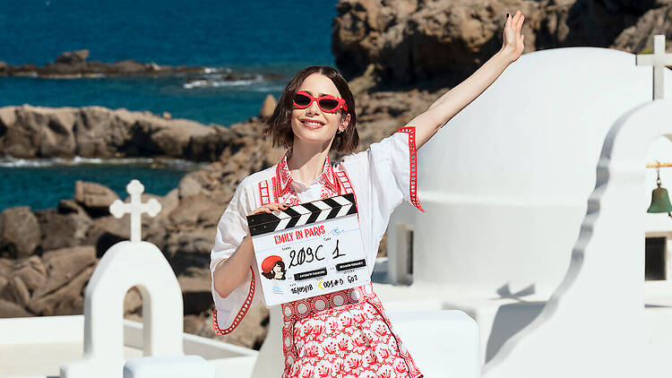 Emily in Paris season 6 teaser photo Lily Collins in Greece on set in season 6 of 'Emily in Paris'