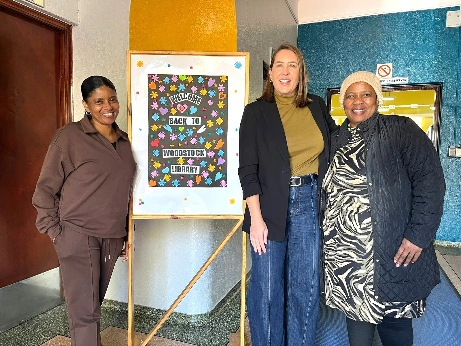 Councillor Francine Higham with Woodstock library personnel Lindiwe Majola(left) and Nozolo Gaba(right)