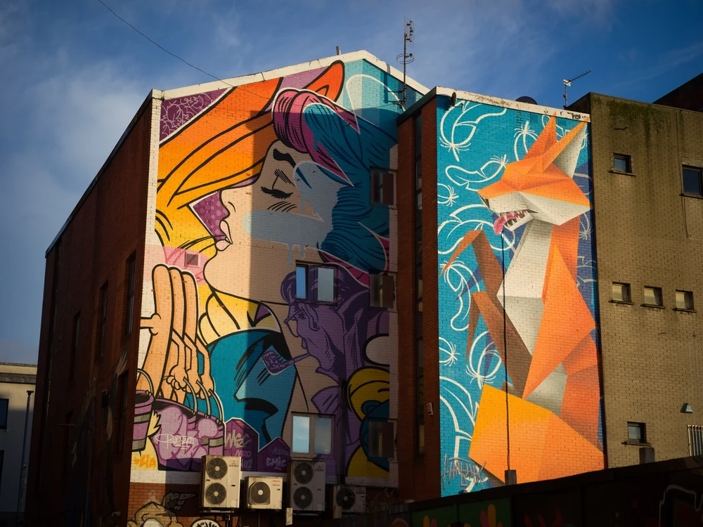 Street art fox mural in Belfast, Northern Ireland