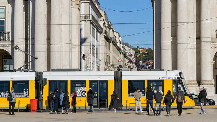 People waiting for a train in Lisbon People waiting for a train in Lisbon