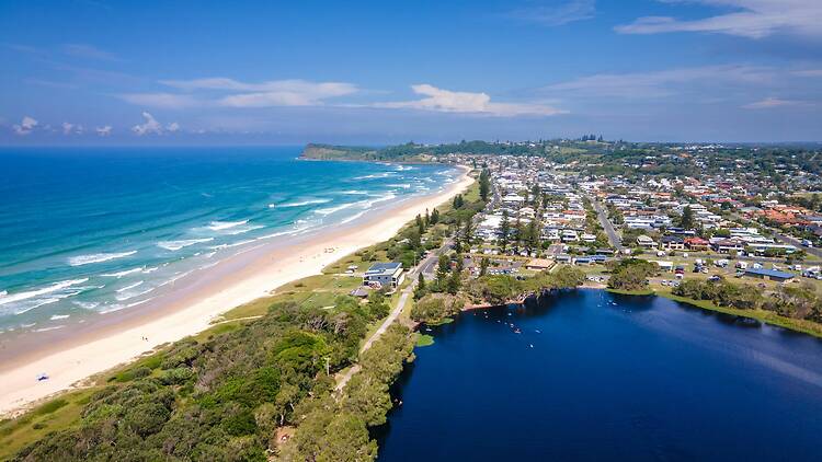 Ballina an aerial view of a beach and the ocean