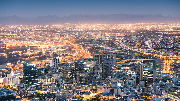 Aerial view of Cape Town from Signal Hill after sunset Aerial view of Cape Town from Signal Hill after sunset during the blue hour