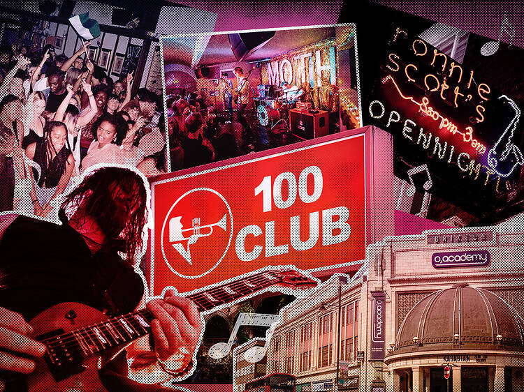 Collage of London music venues including 100 Club, O2 Academy Brixton, Ronnie Scotts Collage of London music venues including 100 Club, O2 Academy Brixton, Ronnie Scotts