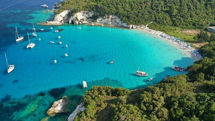 Aerial,Drone,Photo,Of,Paradise,Bay,And,Beach,Of,Voutoumi Voutoumi beach, Greece