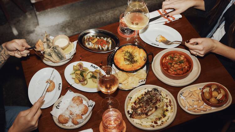 Spread of plates at Hotel Woolstore 1888's restaurant Percy 