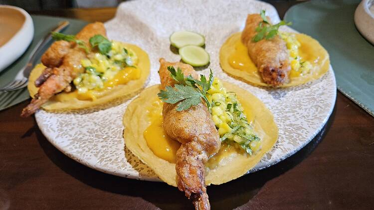 The shrimp and mango tacos at Latoya The shrimp and mango tacos at Latoya
