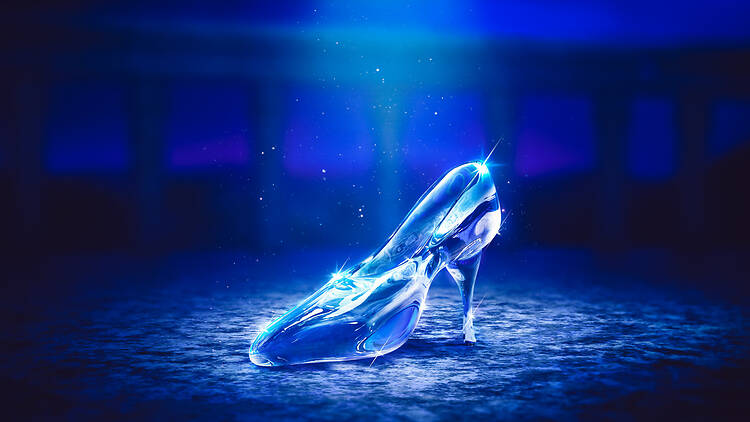 3D Render of Cinderella's glass slipper on the castle floor