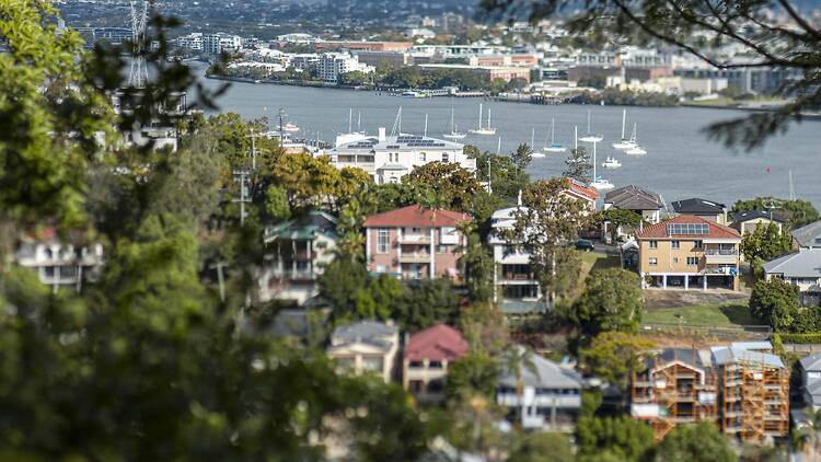 Aerial view of Brisbane River and Tenneriffe from Hamilton Hill
