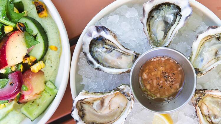 Oysters and salad at Mishy's