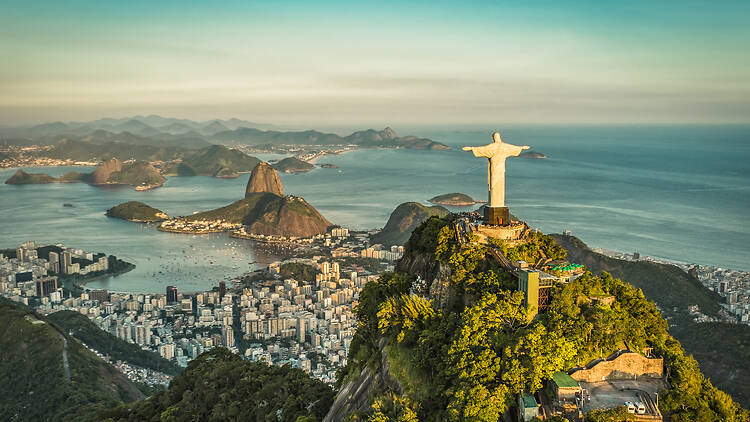 Aerial,Panorama,Of,Christ,And,Sugar,Loaf,Mountain,,Rio,De Cristo Redentor