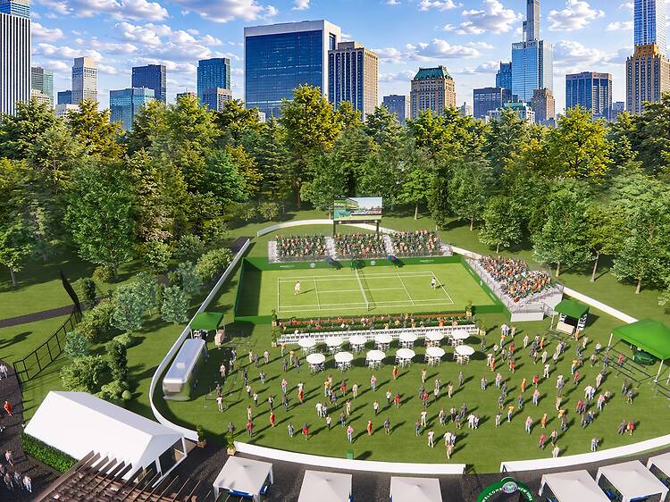 Wimbledon is bringing a full grass tennis court to Wollman Rink this month, and you can play on it for free