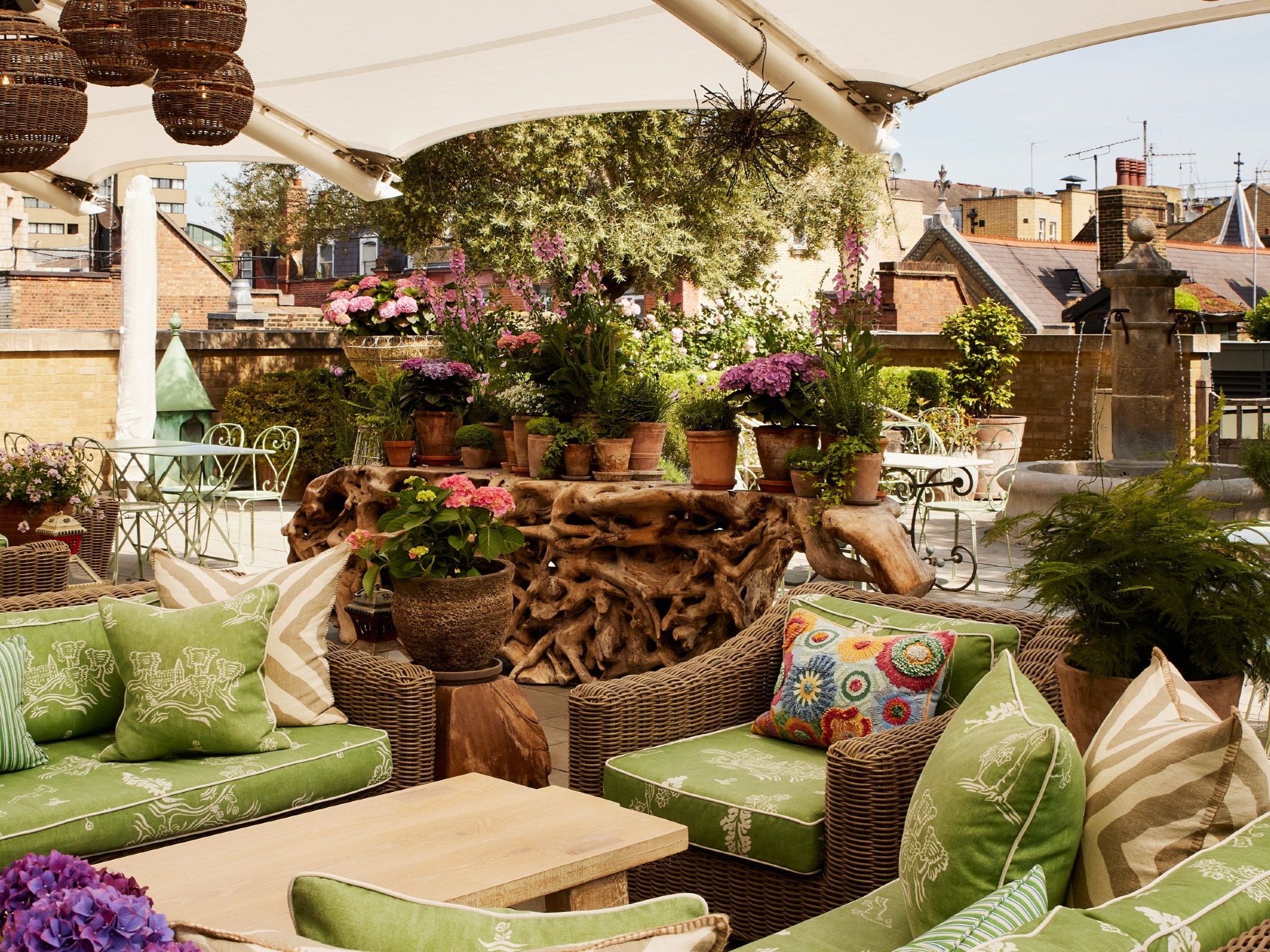 The rooftop garden at the Ham Yard Hotel