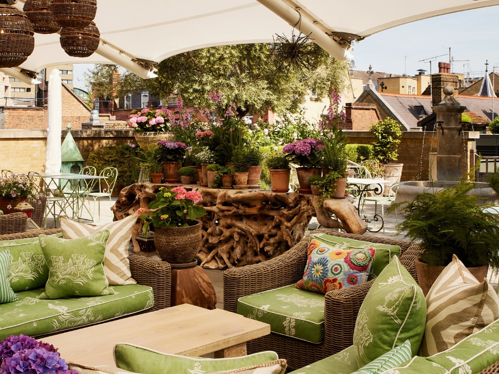 The rooftop garden at the Ham Yard Hotel