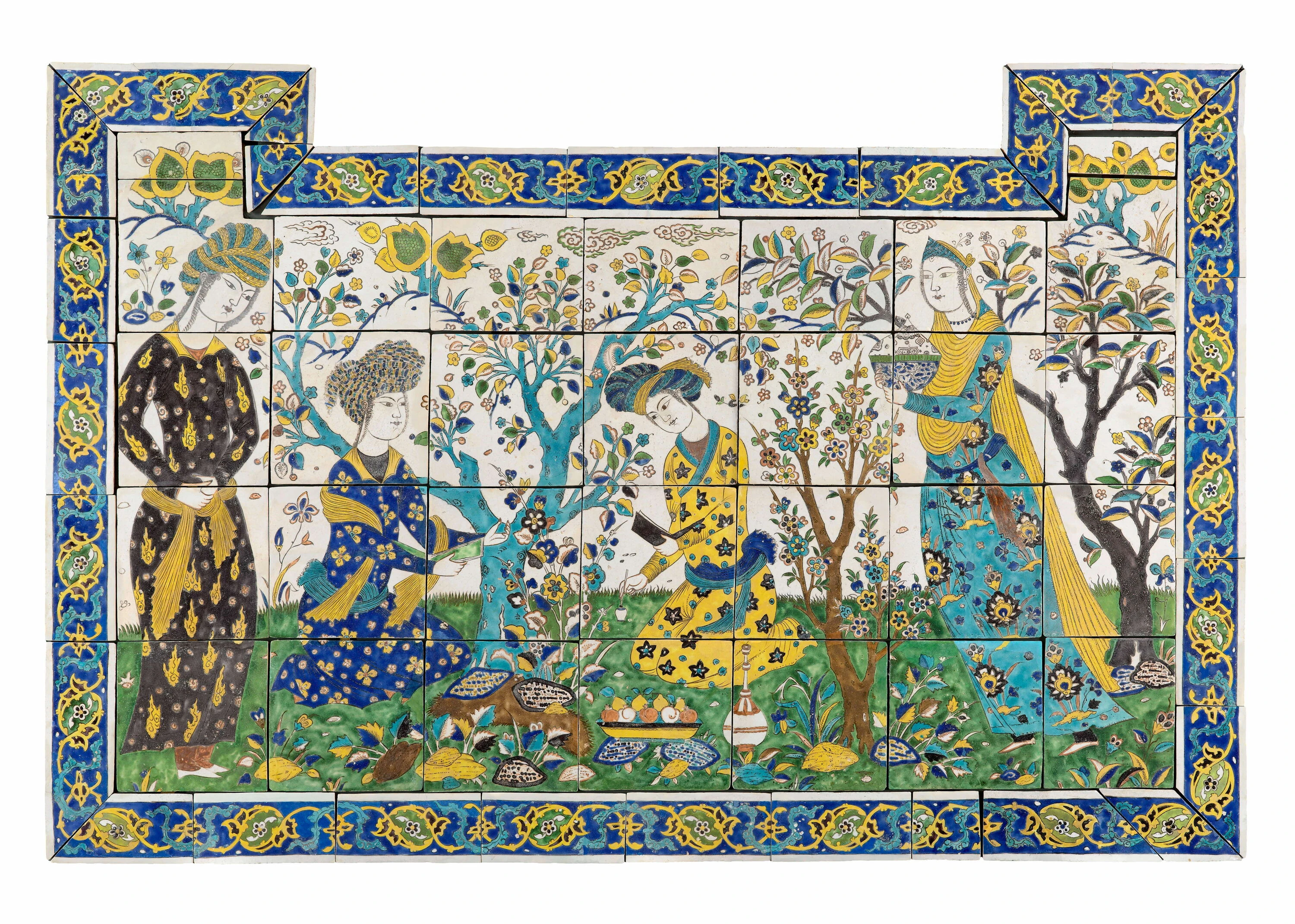 Tile panel with poetry contest - Iran, mid-17th century. Glazed fritware, 175 x 118 cm. Musée du Louvre, OA 3340