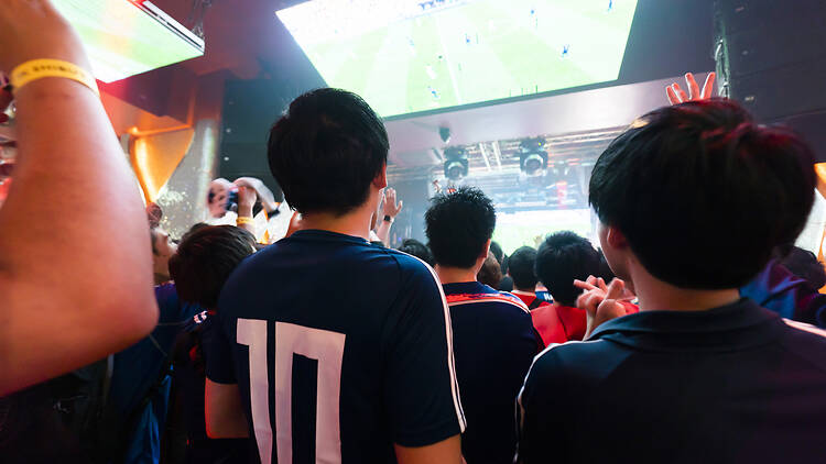 An undated stock photo of a football viewing event in Japan