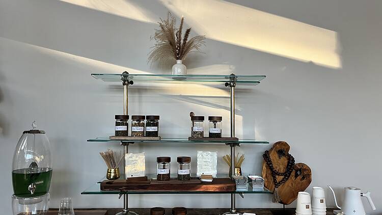 The tea bar at the spa at Calamigos Ranch Resort & Spa.