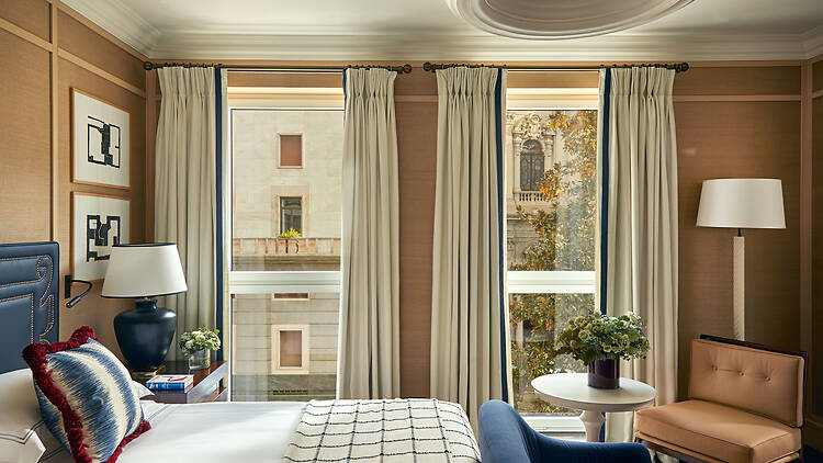 Bedroom at The Carlton hotel in Milan, Italy