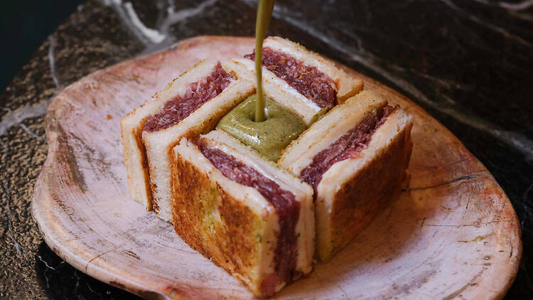 Croque at the Beef Bar restaurant at the Portrait Milano in Milan, Italy