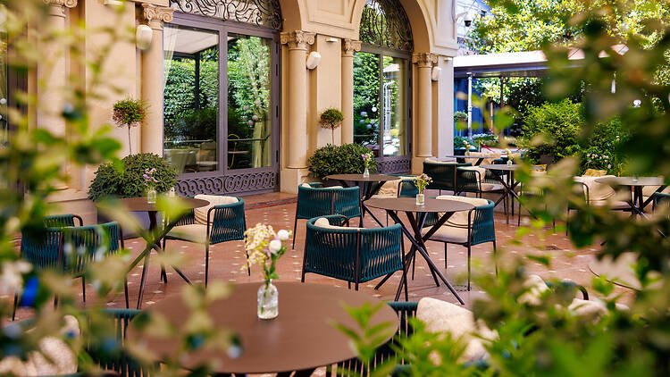 The veranda at the Hotel Principe di Savoia in Milan, Italy