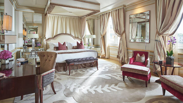Imperial suite bedroom at Hotel Principe di Savoia in Milan, Italy