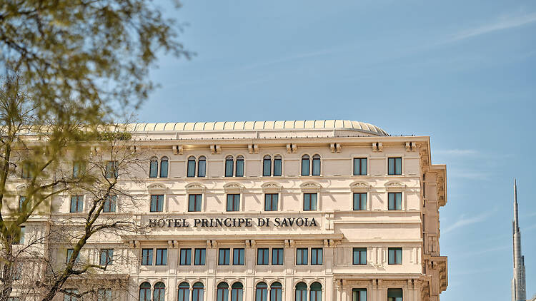 Exterior of Hotel Principe di Savoia in Milan, Italy