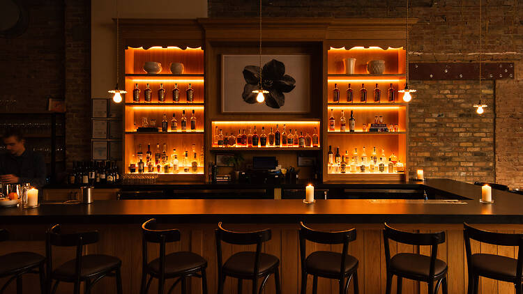 The bar at Ox Bar & Hearth.