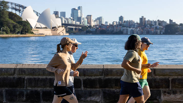 Sea Wall Botanic Gardens runners along the sea wall with the opera house in the background