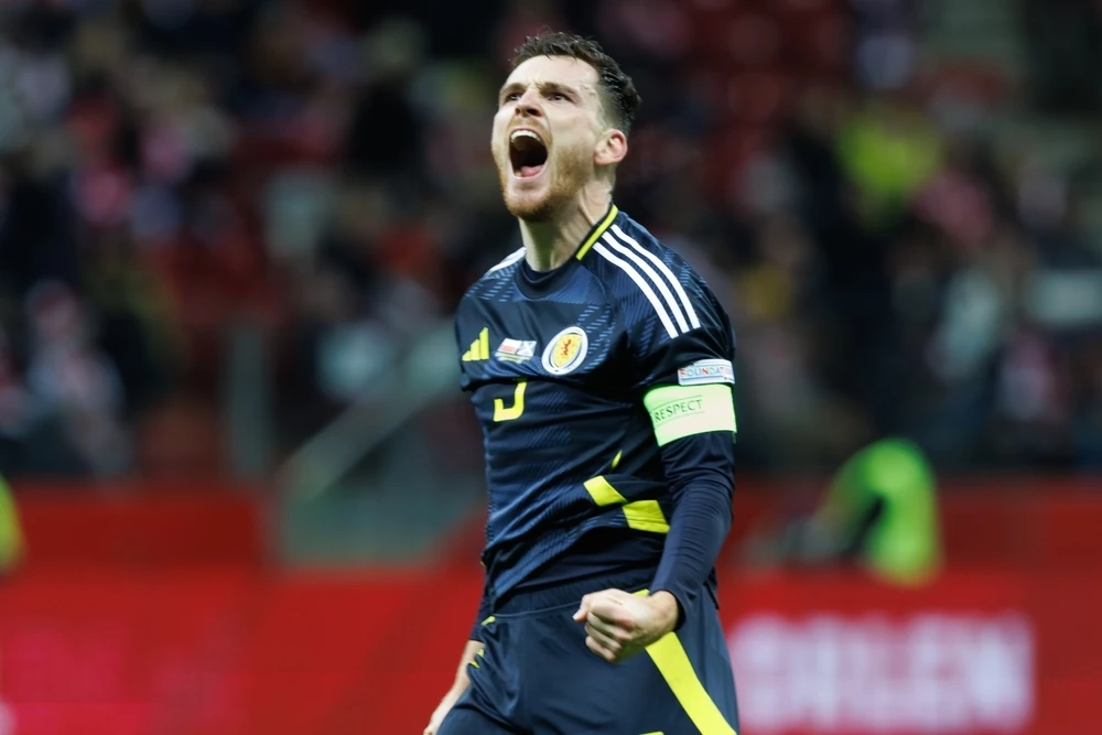 Andy Robertson playing for Scotland