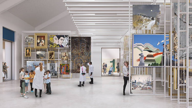 Render of artworks on pull-out displays at The Art Works in Edinburgh Render of artworks on pull-out displays at The Art Works in Edinburgh