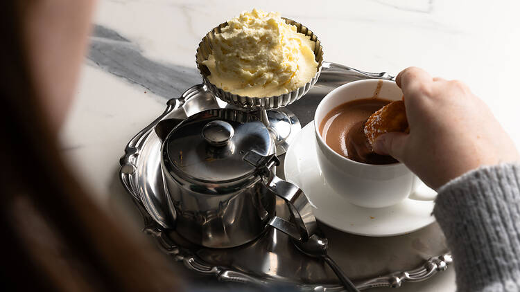 Ballarat’s Hot Choc Showdown Hot chocolate on a silver tray with whipepd cream