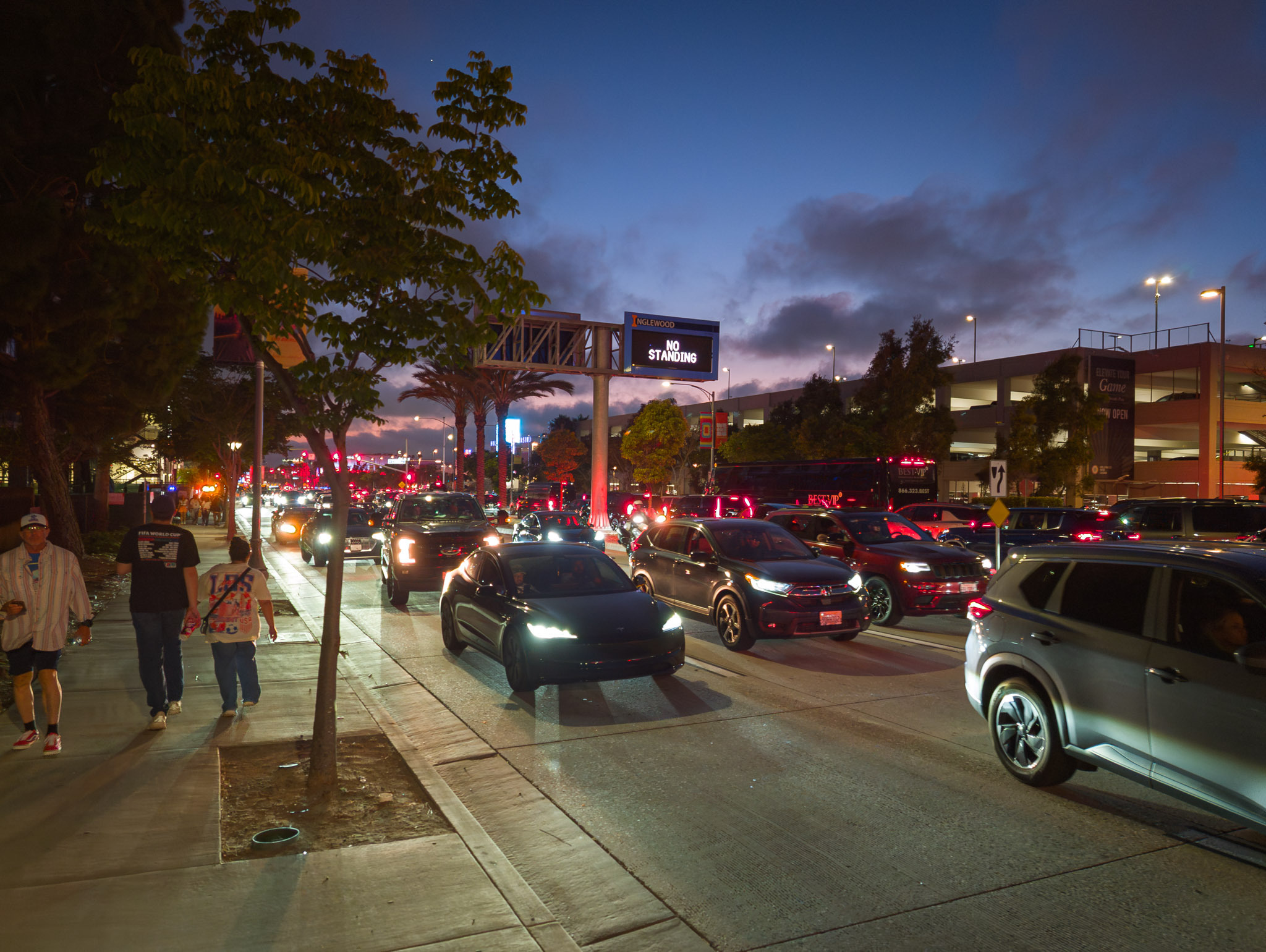 Traffic outside of SoFi Stadium on Century Boulevard during the World Cup