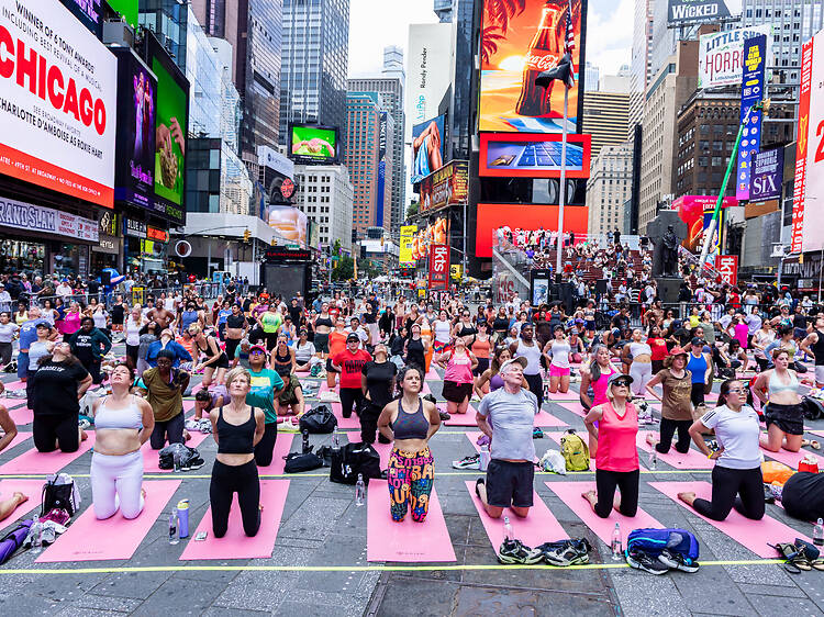 You can still take this massive open-air yoga class in Times Square this weekend