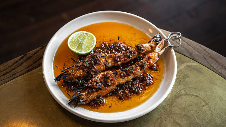 Prawns with 'nduja at Wally's Albert Park