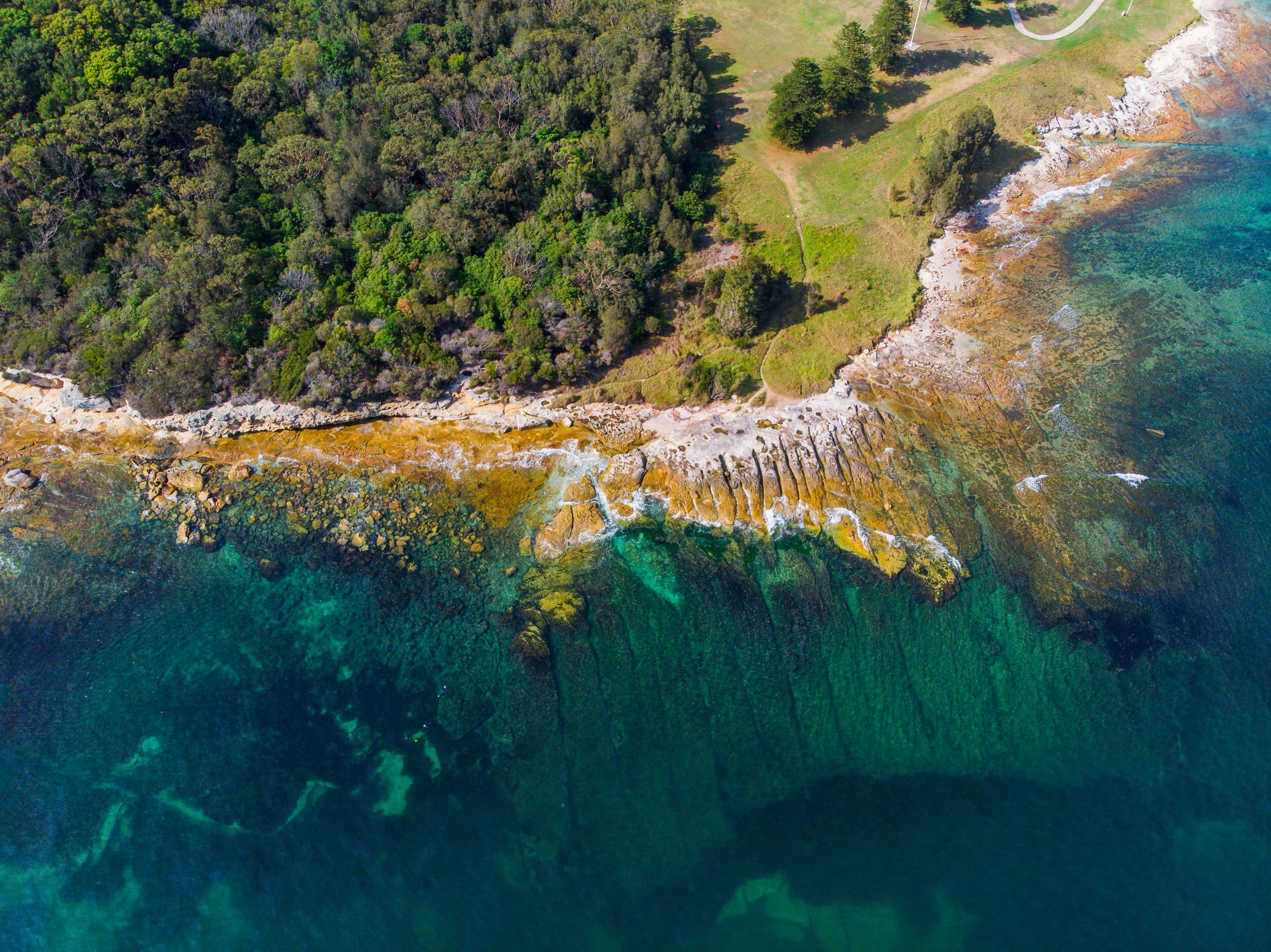 Aerial overlooking Kamay Botany Bay National Park, Kurnell in Sydney's south.