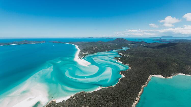 Whitsunday Island Aerial view of sand and water patterns at Hill Inlet and Whitehaven Beach