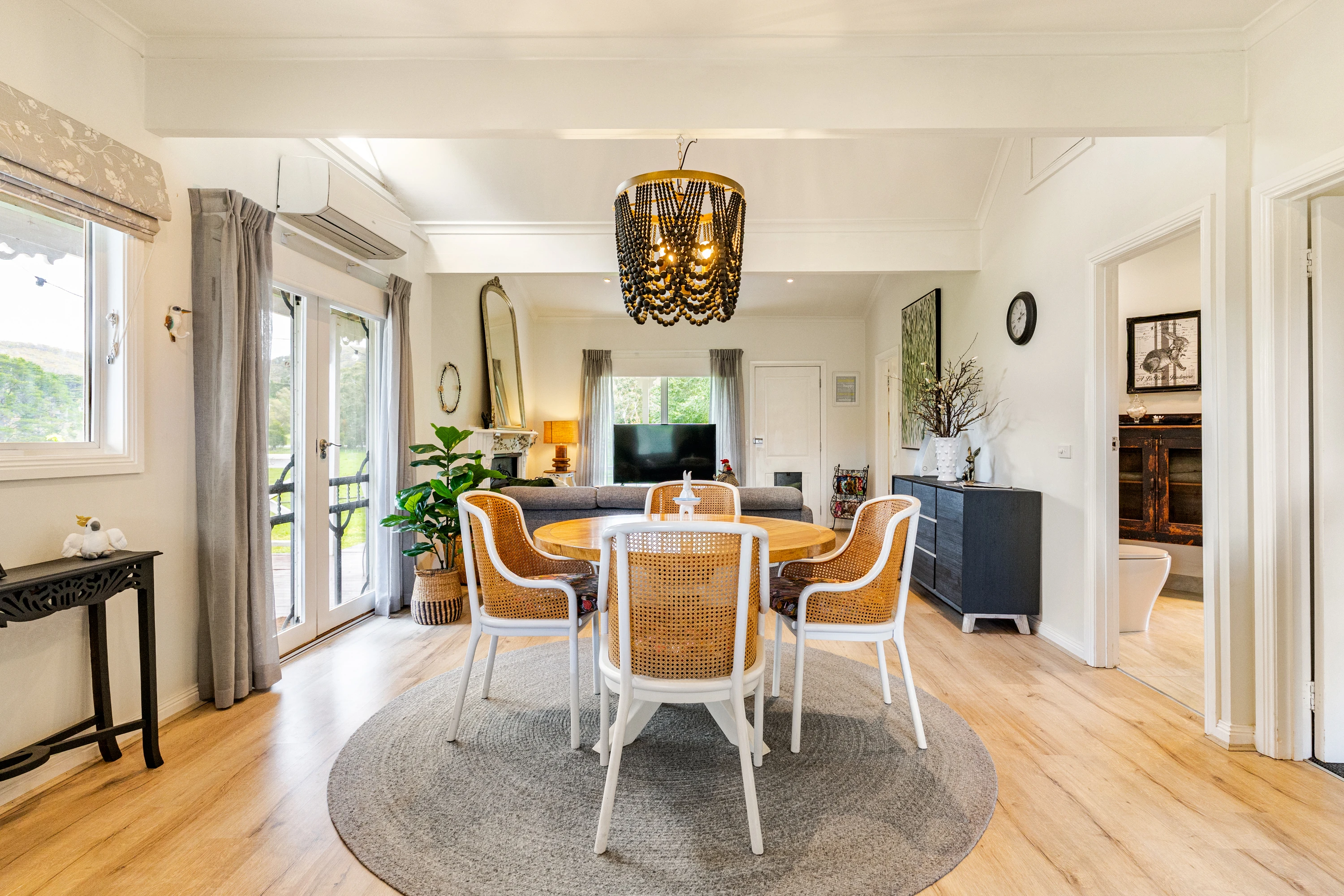 living and dining area of Yarra Fox Farm Cottage Farmstay 