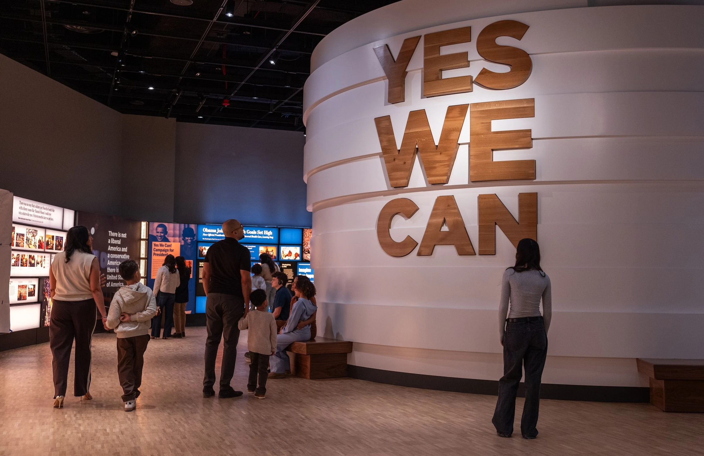 Visitors experience the 'Yes We Can' installation at the Obama Presidential Center Museum in Chicago.