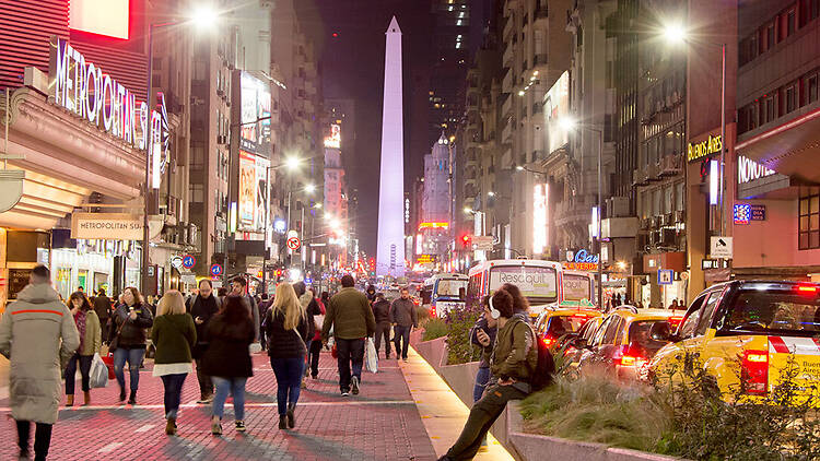 Theater and Classic Pizza on Corrientes Avenue Theater and Classic Pizza on Corrientes Avenue
