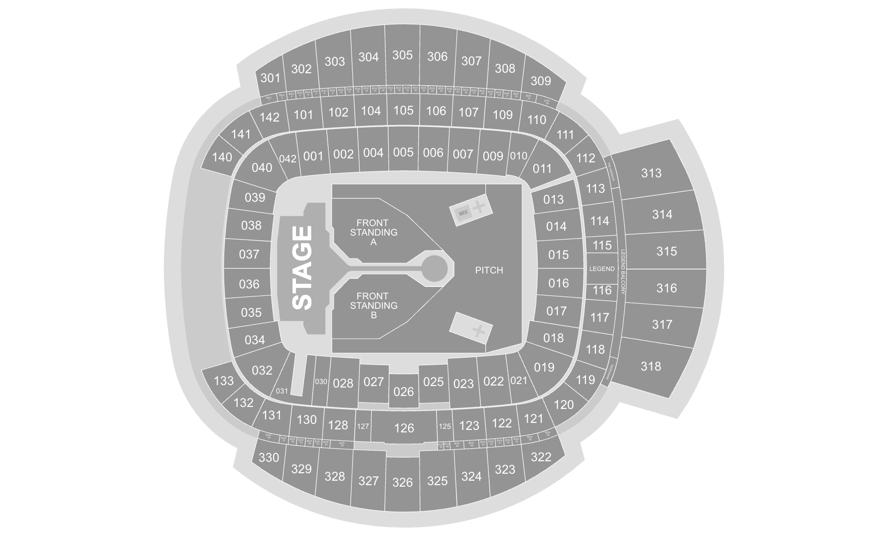 Seating map of the Etihad Stadium for Take That