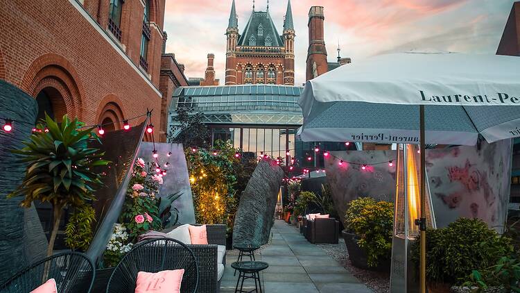 The outdoor terrace at St Pancras Renaissance Hotel London