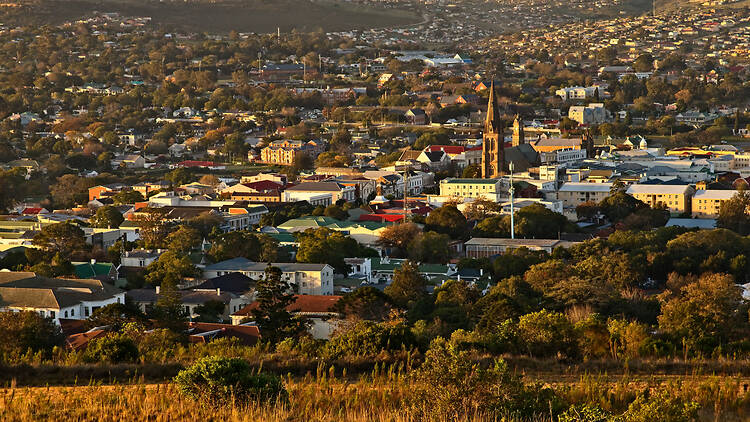 A landscape image of the town of Makhanda (Grahamstown), South Africa during sunset. 1160037384