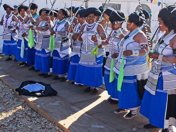 Xhosa women wearing traditional clothes at the National Arts Festival in Grahamstown 1438676005