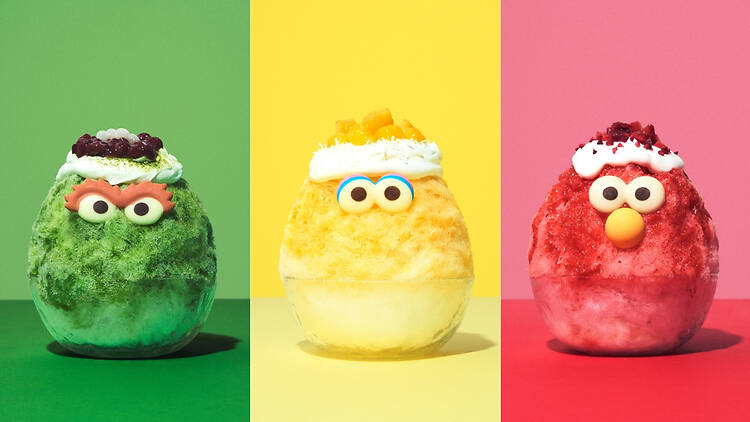 Sesame Street character kakigori shaved ice dessert